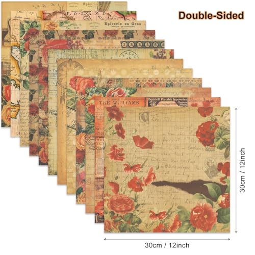 Vintage Scrapbook Paper 12 ×12 - 24 Sheets Double-Sided Rose Pattern Paper Junk Journal Scrapbooking CardStock Papers Supplies for Holiday Cardmaking DIY Decorative Craft Papers. - color: Vintage Rose-New