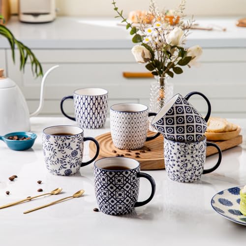 10 Oz Ceramic Coffee Mugs Set of 6 - color: Vintage Blue, size: 10 oz