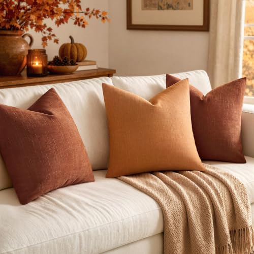 MIULEE Pack of 2 Decorative Linen Burlap Pillow Covers Fall Farmhouse Boho Accent Pillowcases for Sofa Car Couch Bedroom Living Room Decor 18x18 Inch Burnt Orange - color: Burnt Orange, size: 18" x 18" (Pack of 2)