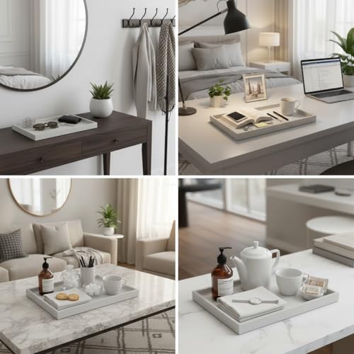40 * 20 Inch Rectangular Ottoman Tray | Textured PU Leather, Waterproof & Heat-Resistant Storage for Coffee/Dining Tables, Sofa, Bed, Entertainment & Party (Tranquil Beige, 40 * 20in) - color: Tranquil Beige, size: 40" x 20" x 1.1"