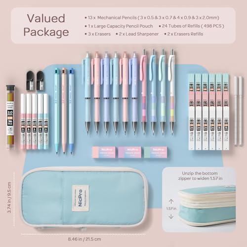 Nicpro 45PCS Mechanical Pencils with 462 Lead Refills (Blue) - size: 45 PCS