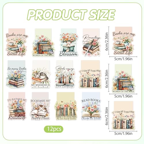 Vintage Floral Magnetic Bookmarks, 12 Pcs Book Lovers Magnet Book Mark Clips for Reading, Cute Bookish Gifts for Women Girls, Flower Page Marker for School Office Christmas Stocking Stuffers - style: Vintage Floral