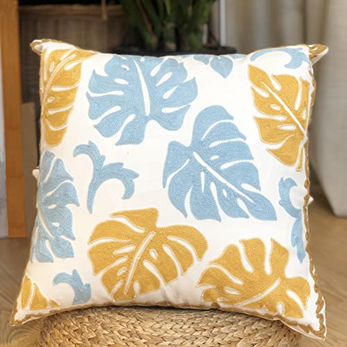 Boho Pillow Covers, Decorative Pillowcase, Square Embroidery Throw Pillows Cushion Set for Sofa Couch Bed Bench Living Room, Modern Plant Floral Pattern, 18 x18 inch (Monstera) - color: Monstera