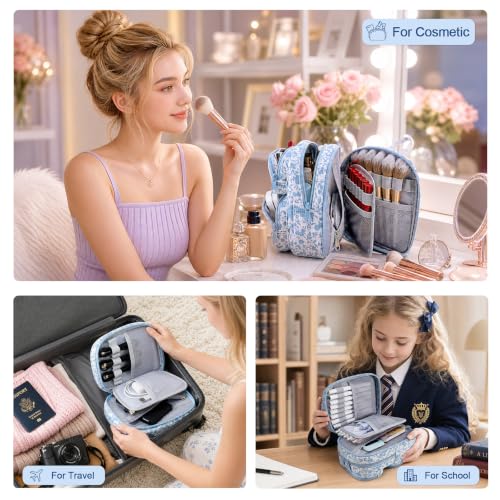 Cute Pencil Case, Soft Corduroy Pencil Pouch, Large Capacity Pencil Bag, Mini Backpack Aesthetic Pen Organizer for Stationery for Students Teen Girls Women, Blue Floral - color: Blue Floral