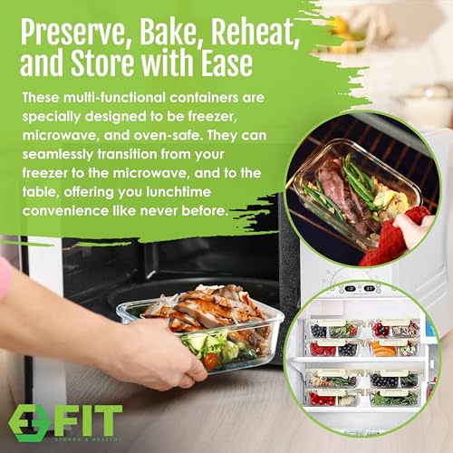 Glass Meal Prep Containers 2 & 3 Compartments Leak-Proof Lids 32 oz 4 Pack - color: Beige (2,3 compartment - 4 pack, 32 oz)