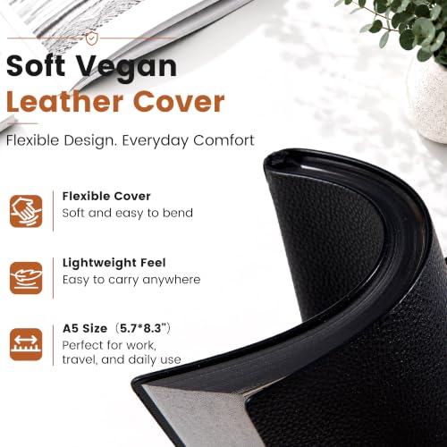 CAGIE College Ruled Journal for Men & Women, Softcover A5 Leather Notebook - color: Black, size: 1 Pack