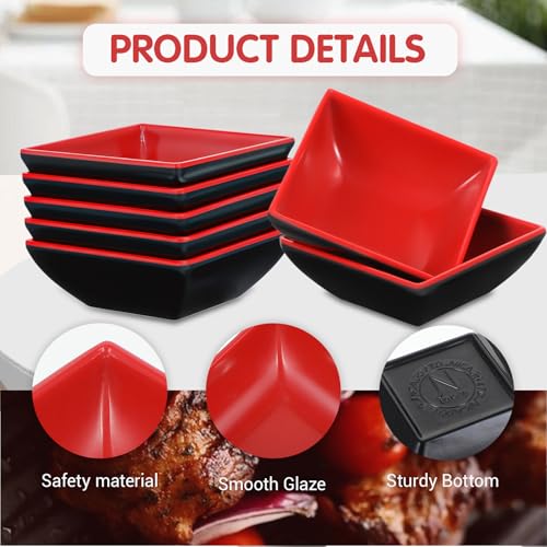 30 Pcs Dipping Bowls Soy Sauce Dishes Dipping Sauce Bowl Dip Serving Bowls Set Black Red Side Small Dish Bowls Melamine Sauce Cups Pinch Bowl for Condiment, Sauce, Soy, BBQ, Desserts(Square)