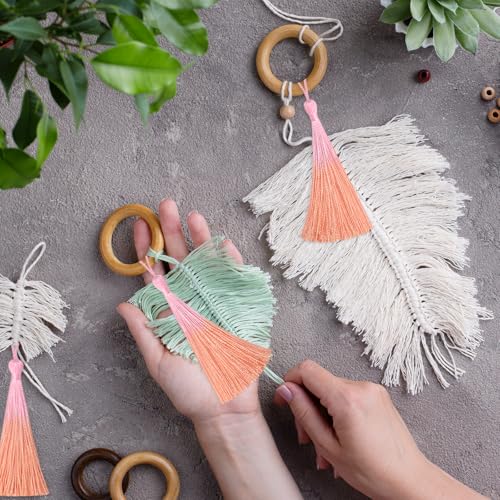 50Pcs 5 Inch Bulk Bookmark Tassel Kit for Graduation, Keychain(Pink Orange) - color: Pink&orange