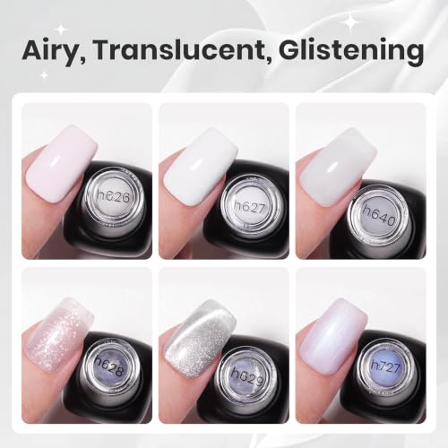 Beetles White Gel Nail Polish Set, Milky White Silver Glitter Pearl Cat Eye - color: A-Mixed Finishes | Cloud Aura