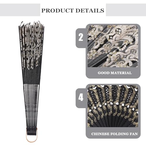 Chinese Style Folding Fan For Weddings And Festivals Foldable Fan Portable Decoration Festival Performance Stage Props Decoration(black) - color: Black