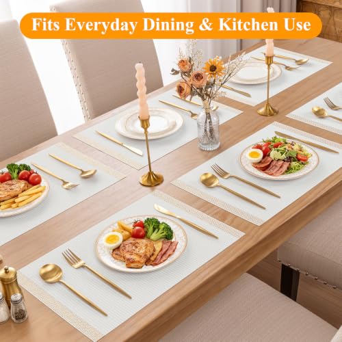 SHACOS White Gold Thread Woven Placemats Set of 4 Vinyl Place Mats - color: White Gold, size: Set of 4