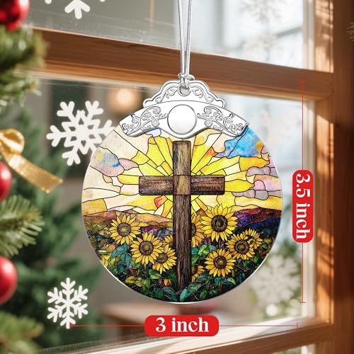 Sunflower and Cross Ornament, Christian Christmas Ornament, Religious Christmas Decor, Christian Home Decor, Gifts for Christians, Religious Gifts, Baptism Gift, Easter & Xmas Gift - color: Cross Pattern F