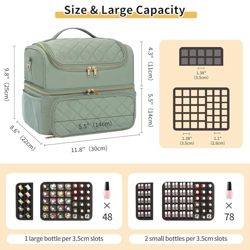 CUBETASTIC Nail Polish Organizer & Storage Bag for 48 Bottles & Full-Size Lamp, Double-Layer Travel Case Box for Nail Supplies, Manicure Kit & Pedicure Tools (Green, 48 Slots) - color: Green, size: 48 Slots