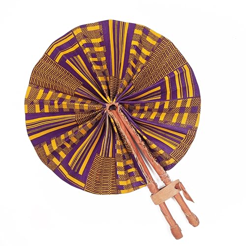 Kente African Print Foldable Hand Fan - color: Maakye