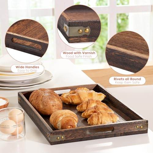 Wood Serving Tray - 17In Large Serving Tray with Handles | Decorative Tray - size: 17 in x 12 in