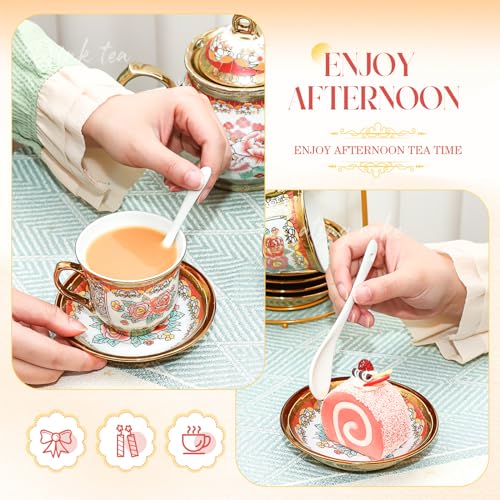 20 Pcs Adult Tea Party Set Porcelain with Metal Holder, Classic - style: Classic