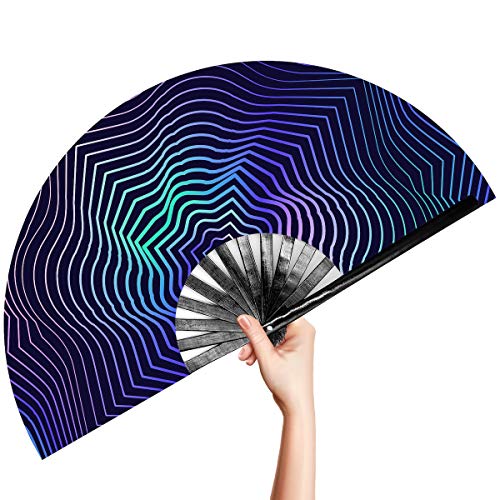 OMyTea Rave Clack Hand Fan for Men/Women - Large Chinese Japanese Bamboo Folding Handheld Fan - for EDM, Music Festival, Club, Event, Party, Dance, Performance, Decoration, Gift (Illusion Trippy) - color: Illusion Trippy