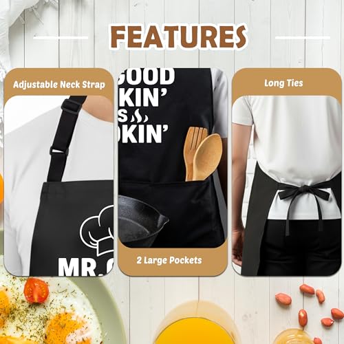 Mr. Good Lookin is Cookin Funny Aprons for Men with 2 Pockets, Cooking Apron for Dad, Gag Gifts for Men, Adjustable Grilling Apron for Husband, Chef Kitchen Gifts for Birthday & Father’s Day - A22 - color: Mr. Good Lookin is Cookin 2