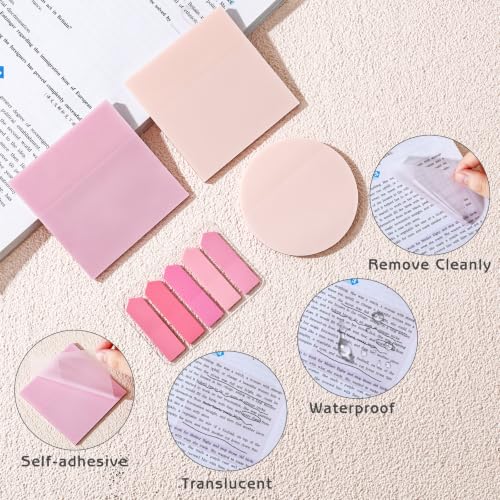 1450 Sheets Transparent Sticky Notes, 3 x 3 inch Aesthetic Clear Lined Sticky Notes with Pen, Gradient Color Waterproof Self-Adhesive Annotation Tabs for Bible Journaling (Pink) - color: Pink