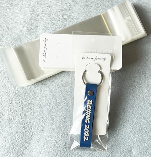 100 Set Keychain Display Cards with Bags,Jewelry Packaging Blank Hanging Cards for Selling - color: White-letter