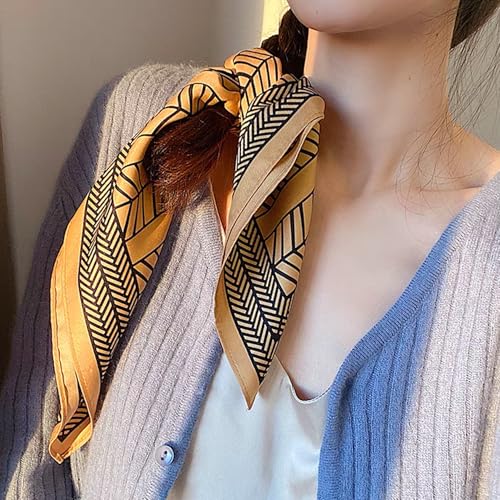100% Mulberry Silk Neck Scarf for Women Square Neckerchief – 21 inch - color: Brown 6