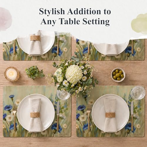 Pimpernel Fleurs des Champs Collection Placemat Set – (15.7" x 11.7") Cork-Backed Table Mats with Blue & White Cornflower Pattern, Heat & Stain Resistant with Lacquered Finish, Decorative Dining - size: 15.7" x 11.7" Rectangular, style: Fleur Des Champs