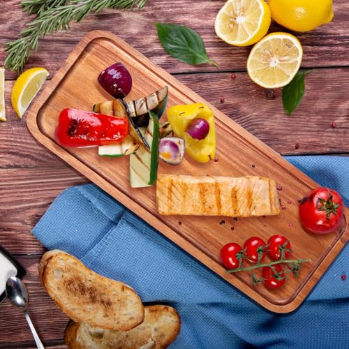 Wooden Serving Platters Long Charcuterie Boards Acacia Wood Decorative Tray - size: 14" × 5.5" × 0.6"
