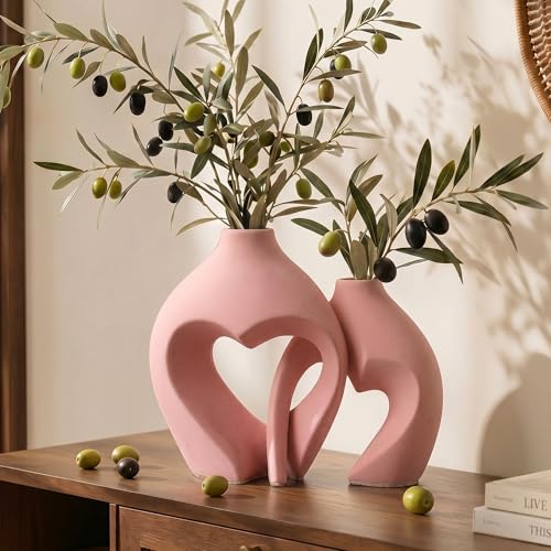 Ceramic Flower Vases Table Decor Heart Shaped Vase Set of 2 Pink - color: Pink