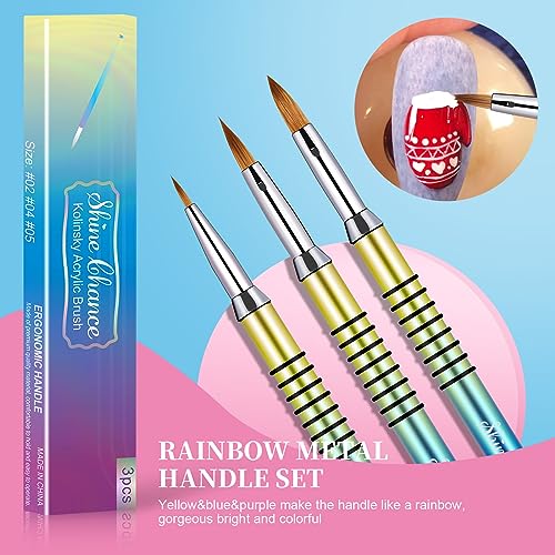 3Pcs Acrylic Nail Brushes Set Size 2 4 5, Kolinsky Hair Acrylic Nail Art Brush, Art Design & Polish Mistake Cleaning Manicure Tools for Women Acrylics Application, Gradient - color: Gradient