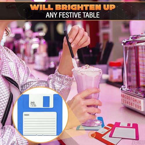 Floppy Disk Coasters Set of 6, 3.54 in, Colorful Retro 90s Design - color: 6pcs Multicolor Coasters