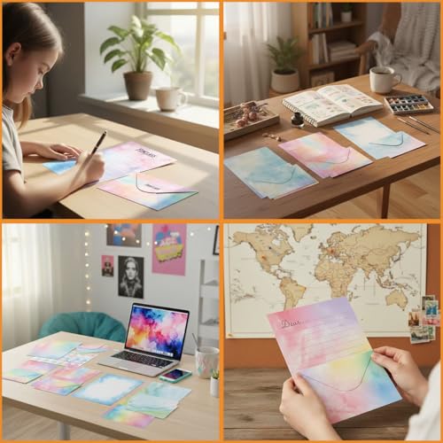 FUNCLASS 160 Pcs Watercolor Stationery Set Letter and Envelopes - color: watercolor-A