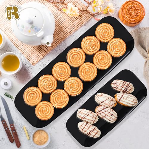 R-kay 4 Pack Black Plastic Serving Tray for Party - Black Serving Tray 10 x 5.5 Inch - Dessert Trays for Food - Party Serving Trays for Entertaining - Premium Party Trays - color: Black, size: 10 Inch