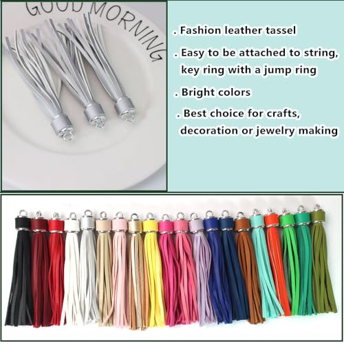 4.3'' Silver Leather Tassels 12Pcs with Silver Caps for Keychains - color: Silver