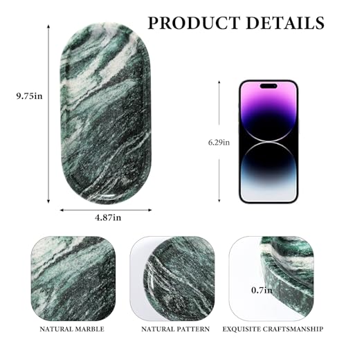 Koville Green Marble Tray for Bathroom Countertop, 10"x5" Natural Marble Vanity Tray Perfume Trays for Dresser, Stone Jewelry Dish Candle Holder for Home Decor, Stone Catchall Trays - color: Verde Lapponia Green
