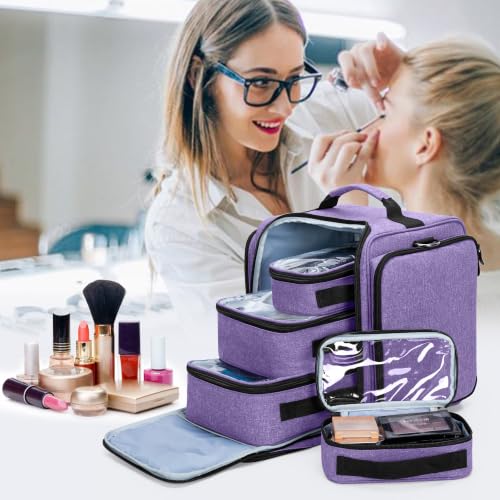 BAFASO Makeup Bag Cosmetic Bag with 4 Inner Removable Pouches, Purple - color: Purple