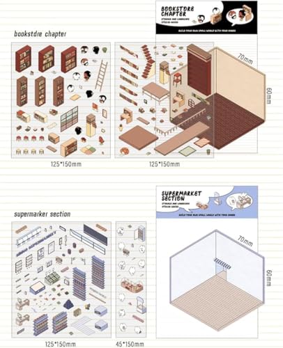 4 Sets DIY 3D House Stickers: Make Your Own Isometric Scenes with Fun Cute Korean Cartoon Stickers - color: Stylea
