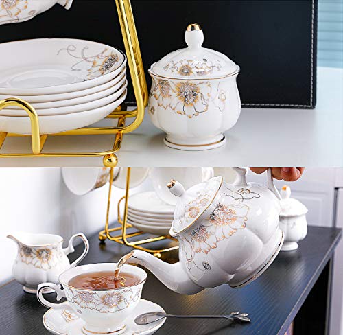CHENP.HMC Tea Set 22-Piece Porcelain Ceramic Coffee(Chrysanthemum) - color: White Yellow