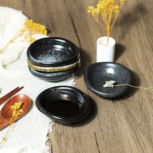 Colias Wing 3.5 Inch Retro Style Black Stylish Design Multipurpose Porcelain Side Dishes Bowls Seasoning Dishes Soy Dipping Sauce Dishes-Set of 5 - color: Set-of-5-Assorted-3