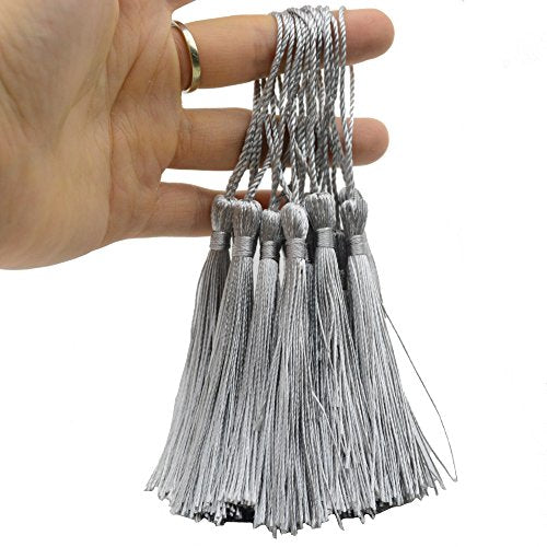 100Pcs 5 Inch Silky Bookmark Tassels for Jewelry, Souvenir(Silver) - color: Silver