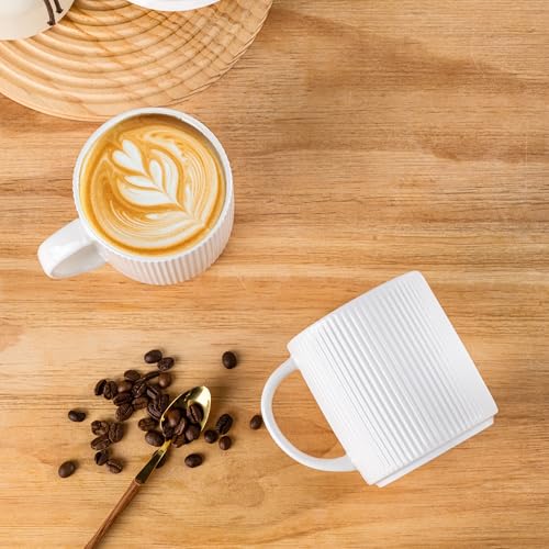 theterra Ceramic Coffee Mugs Set of 6, 14.2 oz Coffee Cups with Handle - color: Bright White, size: 14 OZ (Set of 6)