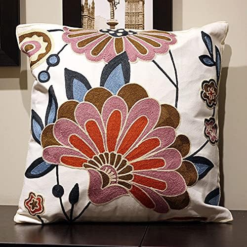 Embroidered Red and Pink Throw Pillow Covers,18x18 Floral Farmhouse Decor Pillows, Set of 2 Cozy Boho Accent Cushion Case for Couch & Sofa, Home Decorative Pillow Cases for Bed Room - color: Flower Red and Pink