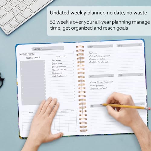 Thboxes A5 Weekly Planner, Undated Spiral To Do Notebook for Women, Purple - color: Purple Flower