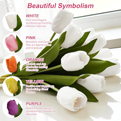 10 Stems 14 Inch Tulips Artificial Flowers Realistic Faux Flowers - color: White