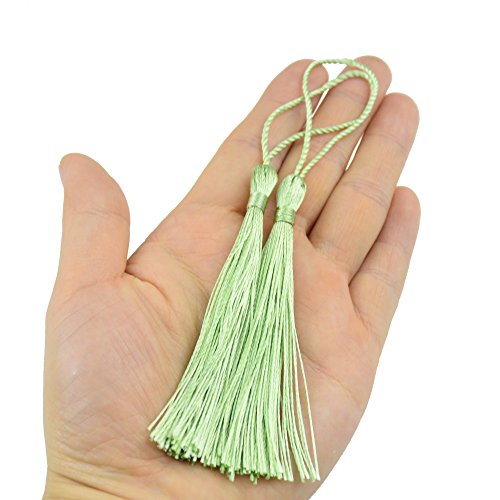 100Pcs 5 Inch Silky Bookmark Tassels for Jewelry, Souvenir(Grass Green) - color: Grass Green