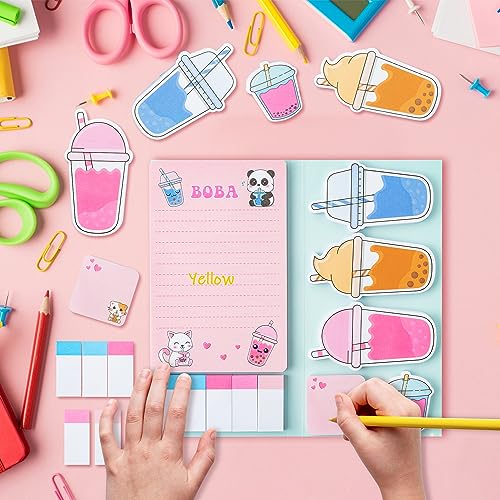 Xqumoi I Just Really Like Boba Sticky Notes Set, 550 Sheets, Cute Bubble Tea Self-Stick Notes Pads Milk Tea Theme Divider Tabs Bundle Writing Memo Pads Back to School Office Supplies Small Gift - color: 1pack-boba Tea
