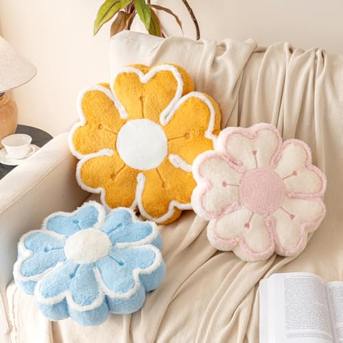 Flower Shaped Decorative Throw Pillow Cushion for Bed Couch, Cute Flower Plush Throw Pillows Home Decor Floor Pillow Seating Cushions (Blue, 17.7 Inches) - color: Blue, size: 17.7 Inches