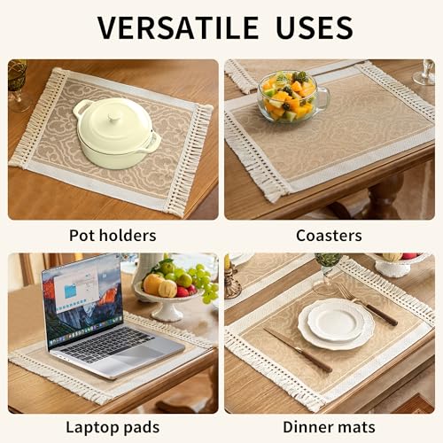 Boho Woven Placemats Set of 4, 14x18 Inch Heat Resistant Dinner Mats - color: Coffee Bx