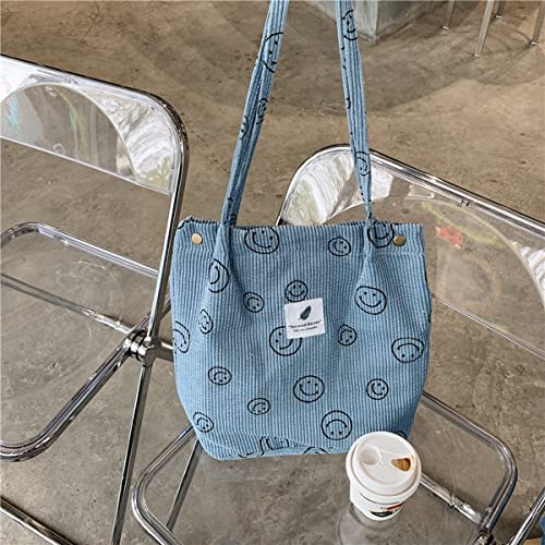 JARKJARD Corduroy Aesthetic Cute Tote Shoulder Bag for Teen Girls School - color: Blue