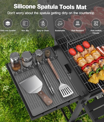 Silicone Grill Mat for Blackstone Griddle Accessories, 8-Slot Tool Mat - color: Gray 2-pack