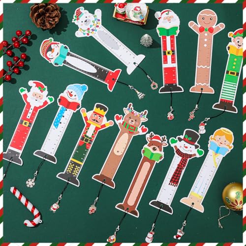 Outus 12 Pcs Christmas Bookmarks with Cute Pendant & Ruler for Kids Women - style: Christmas